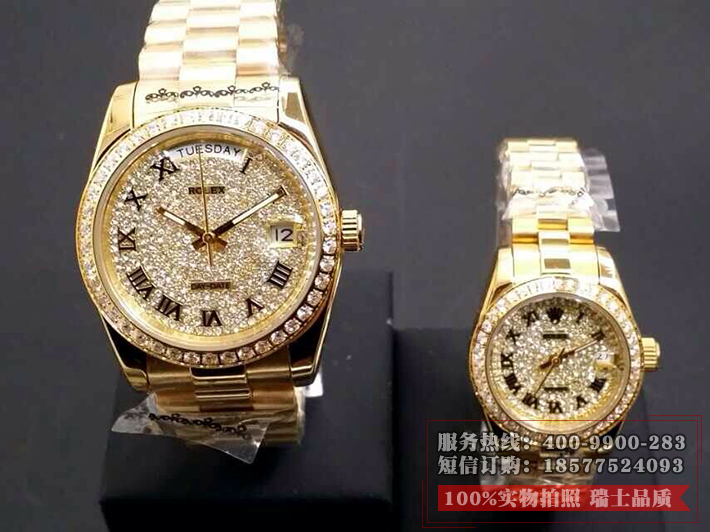 瑞士名表 劳力士ROLEX 18K金全自动机械男表 瑞士ETA机芯包18K金金面双日历男士手表 情侣手表 女士手表【一只价格】