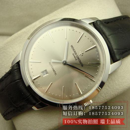 瑞士江诗丹顿Vacheron Constantin传承系列 黑色皮带灰色面自动机械男表 男士手表