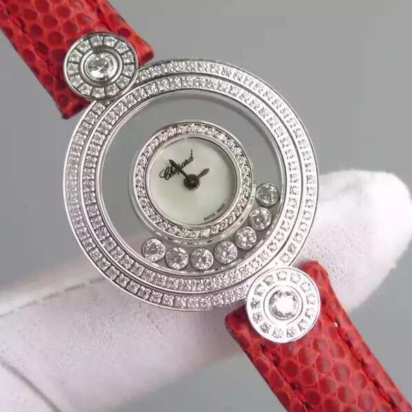 Chopard萧邦HAPPY DIAMONDS经典系列搭载瑞士原装石英机芯 镶钻 女士石英手表 真皮表带