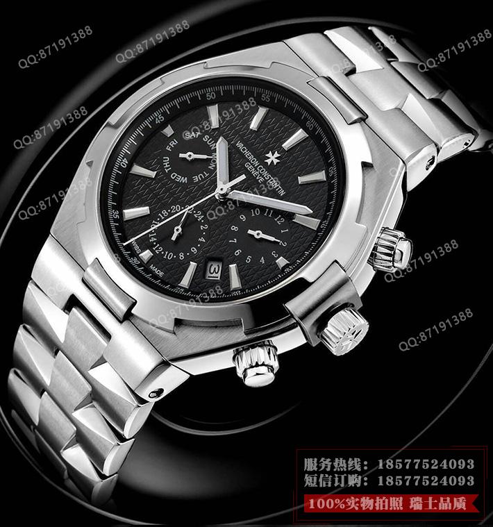 瑞士江诗丹顿Vacheron Constantin纵横四海 黑面 钢带男表多功能全自动机械手表