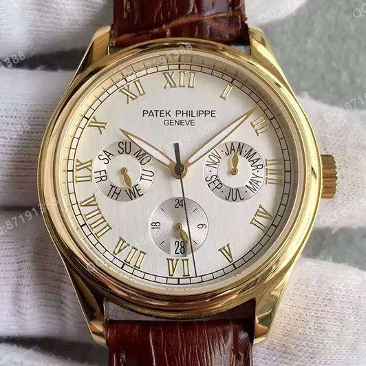 百达翡丽PATEK PHILIPPE SA 复杂功能计时系列 18K金 白面 男士自动机械手表 香港组装 