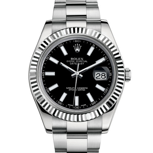 Rolex 劳力士 Datejust 日志型41系列116334-0003白金钢牙圈黑面条丁刻度男表 带夜光 香港组装 