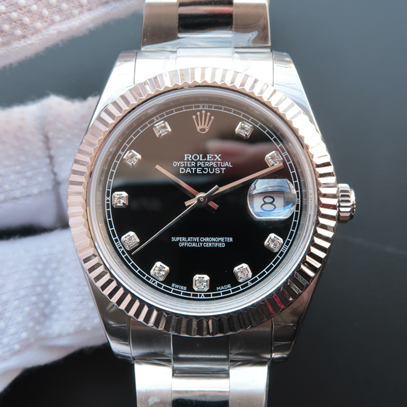 Rolex 劳力士 Datejust 日志型系列116334白金钢牙圈黑面镶钻刻度男表 带夜光 香港组装 