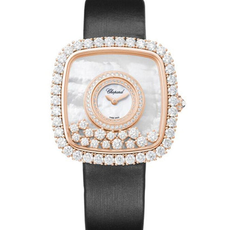 Chopard萧邦HAPPY DIAMONDS经典系列204368-5001 玫瑰金女士方型腕表 搭载瑞士原装石英机芯 镶钻 绢带表带