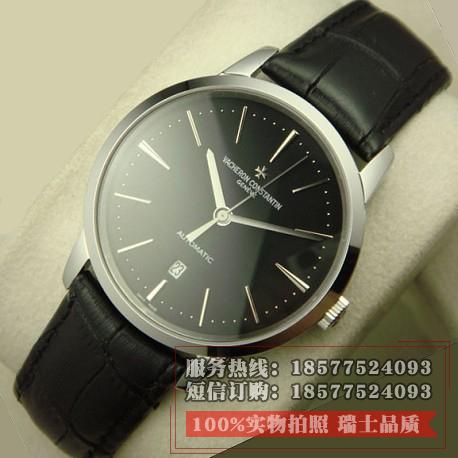 瑞士江诗丹顿Vacheron Constantin传承系列手表 黑色皮带黑面自动机械男表 瑞士ETA2824-2机芯