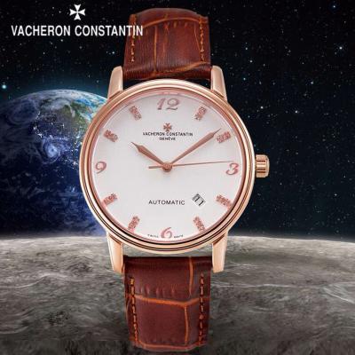 瑞士名表江诗丹顿Vacheron Constantin 自动机械透底手表 白面钻石男士手表