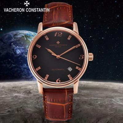 瑞士名表江诗丹顿Vacheron Constantin 自动机械透底手表 白面钻石男士手表