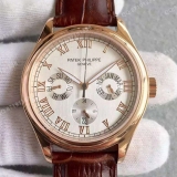 百达翡丽PATEK PHILIPPE SA 复杂功能计时系列 18K玫瑰金 白面 男士自动机械手表 香港组装