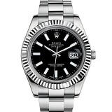 Rolex 劳力士 Datejust 日志型41系列116334-0003白金钢牙圈黑面条丁刻度男表 带夜光 香港组装 